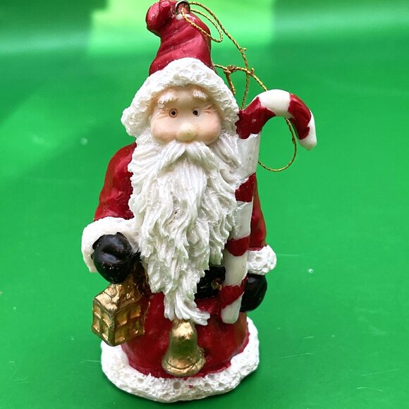 Set 2 Vintage Santa Ornaments Resin Folk Art Stars Candy Cane Christmas Holiday - Picture 5 of 9